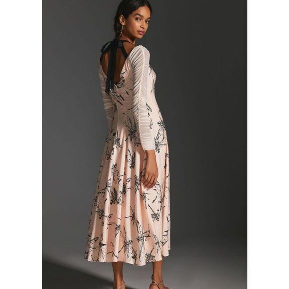 New By Anthropologie Dragonfly Novelty Sweetheart Midi Dress Size US6 - Picture 3 of 10